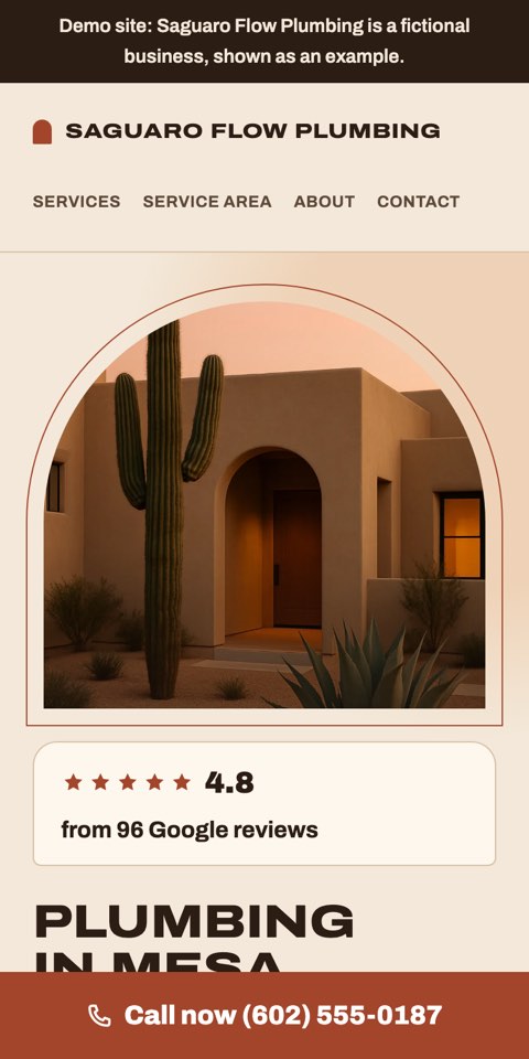 Phone view of the Saguaro Flow Plumbing example site